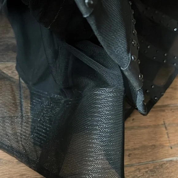 Alberto Makali Black Mesh, Ribbon and Crystal Studded Gown - Picture 9 of 13